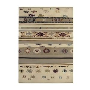 Tapis rectangulaire à motif géométrique gris et blanc, tissage plat, kilim, avec dos antidérapant en caoutchouc, idéal pour salon et usage intérieur – Meilleur prix - Product Image 1