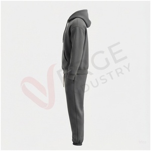 Ensemble de survêtement gris à capuche pour homme, manches longues, couleur unie, logo en relief, fermeture à cordon, tenue décontractée d'automne, coupe classique - Product Image 3