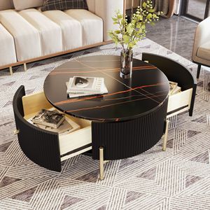 Tavolino Moderno Rotondo con 2 Grandi Cassetti, Tavolino da Caffè con Spazio di Archiviazione da 80 cm - Product Image 3