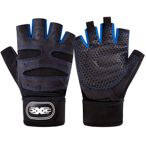 Gants de fitness mi-doigts en maille noire et rouge avec sangle de poignet réglable, unisexe, pour l'entraînement en salle de sport, amélioration de la préhension - Product Image 2