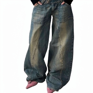 Jeans de Mujer Personalizables de Pierna Ancha, Cintura Alta, Peso Medio, Alta Calidad, Transpirables, Casuales, Pantalones de Mezclilla - Product Image 1