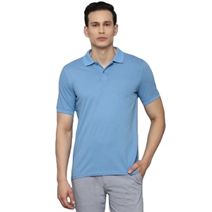 Polo en coton à manches courtes bleu clair pour homme, décontracté, couleur unie, tricoté, respirant, coupe classique - Product Image 1