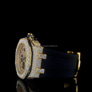 Ceinture en caoutchouc Diamant Montre Premium Noir VVS Moissanite Diamant Montre Fête porter glacé Mens montre automatique Cadeau pour Noël - Product Image 4