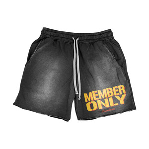Shorts en molleton délavé effet soleil avec cordons longs, impression 3D personnalisée, 100% coton, bords bruts, shorts d'été délavés à l'acide pour hommes - Product Image 1