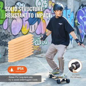 Planche à roulettes électrique avec une autonomie maximale de 7,5 milles, une vitesse maximale de 13,7 mph, 3 vitesses réglables, planche à roulettes complète en bois - Product Image 5