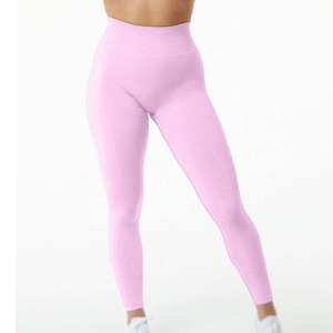 High Waist <b>Full</b> Length Yoga Leggings Seamless Stretch Spandex Nylon Solid Color Women's Fitness Pants Ruched Butt Design - Product Image 4