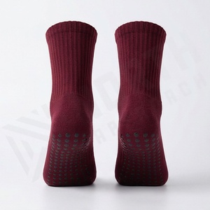 Crew <b>Socks</b> Solid Color Burgundy Knitted Cotton Breathable Daily Wear Adult Autumn Standard Thickness - Product Image 2