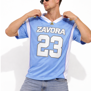 Maillot de football américain bleu dégradé en maille pour homme, col en V, manches courtes, personnalisable, respirant, t-shirt de sport, vente en gros OEM - Product Image 4