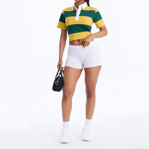 Women's Cropped Rugby <b>Shirt</b> Custom Embroidery Oversize Dropped Shoulder Breathable <b>Red</b> <b>White</b> Contrast <b>Striped</b> Polos - Product Image 5