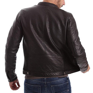 Blouson universitaire classique en cuir enduit style collégien pour homme, à capuche, col montant, avec design frontal - Product Image 3