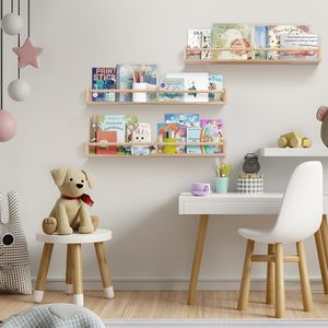 Estante de <span class=keywords><strong>Pared</strong></span> de Madera con Borde Natural para Cuarto <span class=keywords><strong>Infantil</strong></span>, Estantes Flotantes de Madera con Diseño de Cuentas para Habitaciones Infantiles - Product Image 2