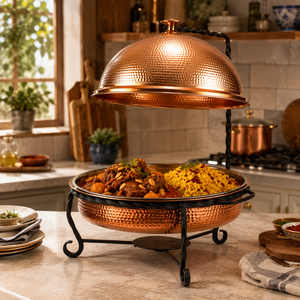 Hammered <b>Copper</b> Hanging Chafing Dish Buffet Food Warmer with Dome Lid Hotel Catering Restaurant OEM ODM Manufacturer - Product Image 4