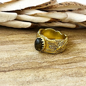 Anillo de Labradorita con Diseño Único, Anillos Tribales de Latón para Mujer, Chapado en Oro de 18k, Diseño Gótico de Ojo Turco, Joyería al por Mayor/OEM/ODM - Product Image 6