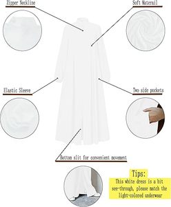 Women White Solid Color <b>Abaya</b> Long Sleeve Stand Collar Floor Length Modest Dress Lightweight Cotton Middle East <b>Prayer</b> Wear - Product Image 4