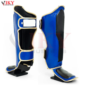 Protections de tibia personnalisées bicolores bleu et noir avec bordure dorée métallique, équipement d'arts martiaux haute performance, fabricant - Product Image 5