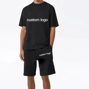 Ensemble de t-shirts en coton noir pour homme, col rond, manches courtes, logo personnalisé imprimé, vêtements décontractés d'été - Product Image 1