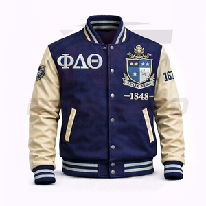 Veste universitaire personnalisée de qualité supérieure avec broderie de fraternité, corps en laine et manches en cuir - Product Image 1