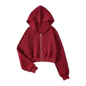 Custom <b>Cropped</b> <b>Zip</b> <b>up</b> Hoodie Women Designer Fleece Hoodie High Quality Crop top Women Wholesale Hoodie for Women - Product Image 4