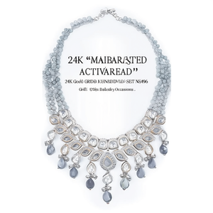 Ensemble de collier plaqué or 24 carats avec pierres Kundan et perles NS496 GRIS pour occasions de mariage et bijoux raffinés - Product Image 2