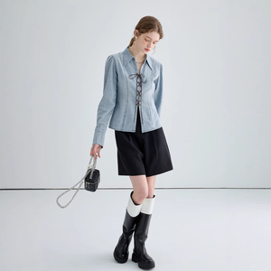 Jean en denim décontracté bleu en coton respirant à manches longues coupe droite pour femme, style vintage, idéal été et printemps, avec boutons – Meilleures ventes - Product Image 6