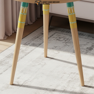 Yellow Meena Design Wooden <b>Stool</b> – Handcrafted <b>Round</b> Decorative Accent <b>Stool</b> for Living Room & Bedroom - Product Image 4