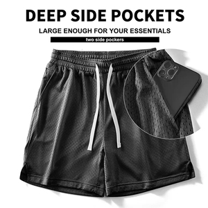 Shorts en maille pour hommes, imprimés hip-hop et basketball, de haute qualité, OEM/ODM, personnalisables, en tissu élasthanne/polyester entièrement recyclé, respectueux de l'environnement - Product Image 6