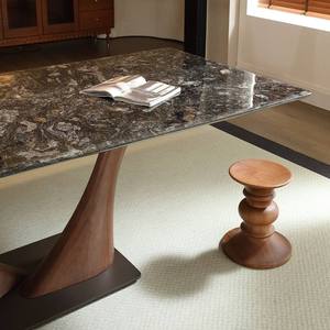 Table à manger moderne de luxe avec plateau en marbre, base en bois sculpturale élégante, design contemporain, utilisation hôtelière, mobilier de salle à manger 6 places - Product Image 4