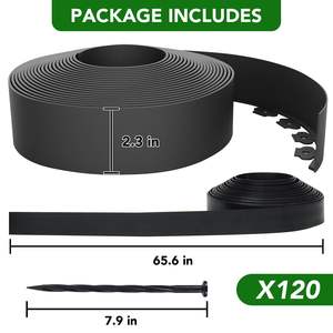 Kit de Borde para Jardín sin Excavación de 66 Pies, Negro, 2 Pulgadas Borde de Jardín Alto de Plástico con 120 Estacas para Césped y Suministros de Jardinería - Product Image 2