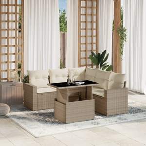 Set Divano da Giardino in Rattan PE Beige con Braccioli Regolabili di Media Grandezza - Product Image 1