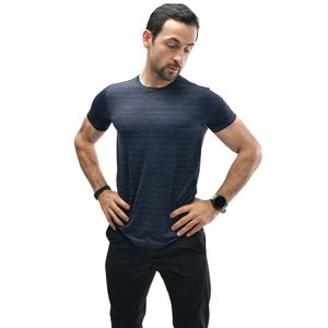T-shirt en coton bleu marine pour homme, manches courtes, coupe ajustée, col rond, tee-shirt décontracté, logo personnalisé, fabricant OEM, vêtements de sport - Product Image 1