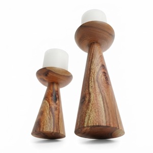 Juego de Portavelas de Madera, Diseño Moderno y Minimalista, Soporte para Velas de Pilar de Madera de Acacia para Decoración del Hogar - Product Image 3