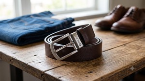 Cinturón de Cuero Vacuno de Alta Calidad para Hombre, Hebilla Cuadrada de Cobre, Doble Costura, Uso Diario Informal - Product Image 2