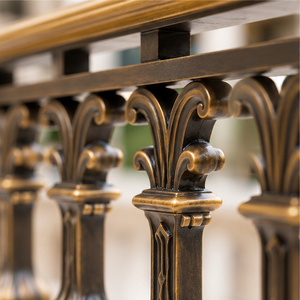 Fluted Bronze <b>Railing</b> with Bulbous Balusters and Fleur Inspired Tops Metal Handrail and Balustrade - Product Image 2