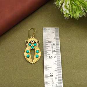 ต่างหูนกฮูกสีเทอร์ควอยซ์ ต่างหูห้อยสีทอง สไตล์โบฮีเมียน เครื่องประดับรูปนก ของขวัญจากธรรมชาติสำหรับเธอ - Product Image 2