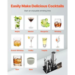 Juego de Coctelería de Acero Inoxidable de 14 Piezas, Herramientas de Bar con Soporte Acrílico, Kit de Barman Boston con Accesorios, Incluye Cuchara Mezcladora y Utensilios - Product Image 4