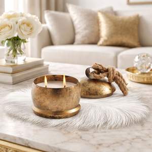 Porte-bougie en métal artisanal avec couvercle, résistant à la chaleur, design rustique durable, décoration élégante pour la maison, idéal pour offrir et créer une ambiance chaleureuse. - Product Image 3