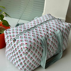 Bolsa de Viaje Tipo Duffel, Bolsa de Almacenamiento de Algodón, Bolsa de Viaje Acolchada Hecha a Mano, Bolsa de Hombro de Tamaño Estándar con Estampado de Bloques, Bolsa de Compras Estilo Boho - Product Image 3