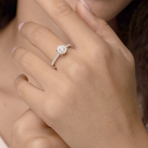 9K White Gold 1.30CT Round Cut Lab Grown Diamond Halo Engagement <b>Ring</b> Pave Wedding <b>Ring</b> for Women <b>Custom</b> Fine Jewelry - Product Image 3