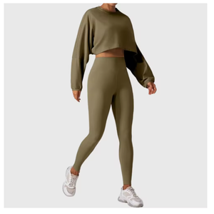 Conjuntos de Leggings y Top Corto de Manga Larga al por Mayor para Mujer, Ropa Deportiva de Dos Piezas, Trajes para Correr, Ropa de Gimnasio - Product Image 2