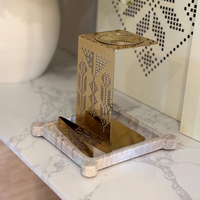 Ensemble de brûleur à bakhoor en métal doré de luxe, support moderne pour encens arabe Oud avec plateau en marbre et pinces assorties pour la décoration de la maison