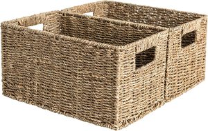 Handwoven Seagrass Rectangle Simple Design Multipurpose Multifunction Storage Basket Handle Eco-Friendly Organizing <b>Solution</b> for - Product Image 6