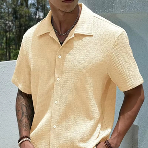 Chemise Homme Style Resort d'Été Col Cubain Décontractée Texturée Manches Courtes Boutonnée Fournisseur OEM Personnalisé - Product Image 1