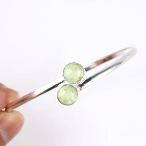 Wholesale 925 Sterling Silver Natural Green Prehnite Quartz Round Gemstone Cuff Bangle Boho Minimalist Two <b>Stone</b> <b>Bracelet</b> - Product Image 5