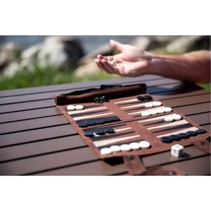Juego de backgammon de viaje de cuero de gamuza hecho a mano, juego de mesa duradero con bolsillo con cremallera para dados y fichas, backgammon enrollable y plegable - Product Image 5