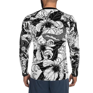 Camiseta de Natación de Manga Larga para Hombre, Protección Solar UPF50+, Diseño Floral de Peces Koi en Blanco y Negro, Secado Rápido, Cobertura Completa, Talla Adulto, Venta al Por Mayor - Product Image 2