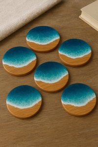 Escultura de Mesa Pintada a Mano con Resina Ecológica con Diseño de Olas del Océano (6 Piezas), Decoración de Playa en Color Personalizado para Mesa de Cocina, Comedor, Cafetería - Product Image 4