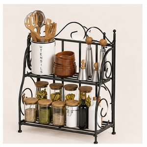 High Quality 2-Tier Wrought Iron Spice <b>Rack</b> Organizer Metal <b>Kitchen</b> Countertop <b>Storage</b> Shelf for Jars Space-Saving <b>Storage</b> Jar - Product Image 3