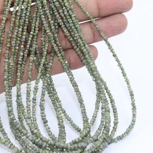 ลูกปัดเพชรสีเขียวธรรมชาติขนาด3มม. ลูกปัดเพชรแบบไม่เจียระไน16นิ้ว - Product Image 1