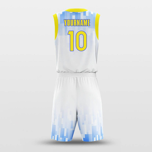 Uniformes de basket-ball sublimés personnalisés, nom de l'équipe, 10 blancs, bleus, jaunes, col en V, sans manches, unisexe, adulte, toutes saisons, coupe athlétique - Product Image 3