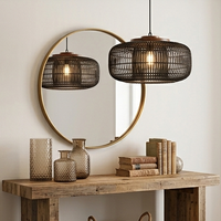 Lampe suspendue en rotin tissé noir, lanterne bohème artisanale de luxe, lampe de plafond de Noël, écologique, durable, pour la maison, l'hôtel, l'intérieur